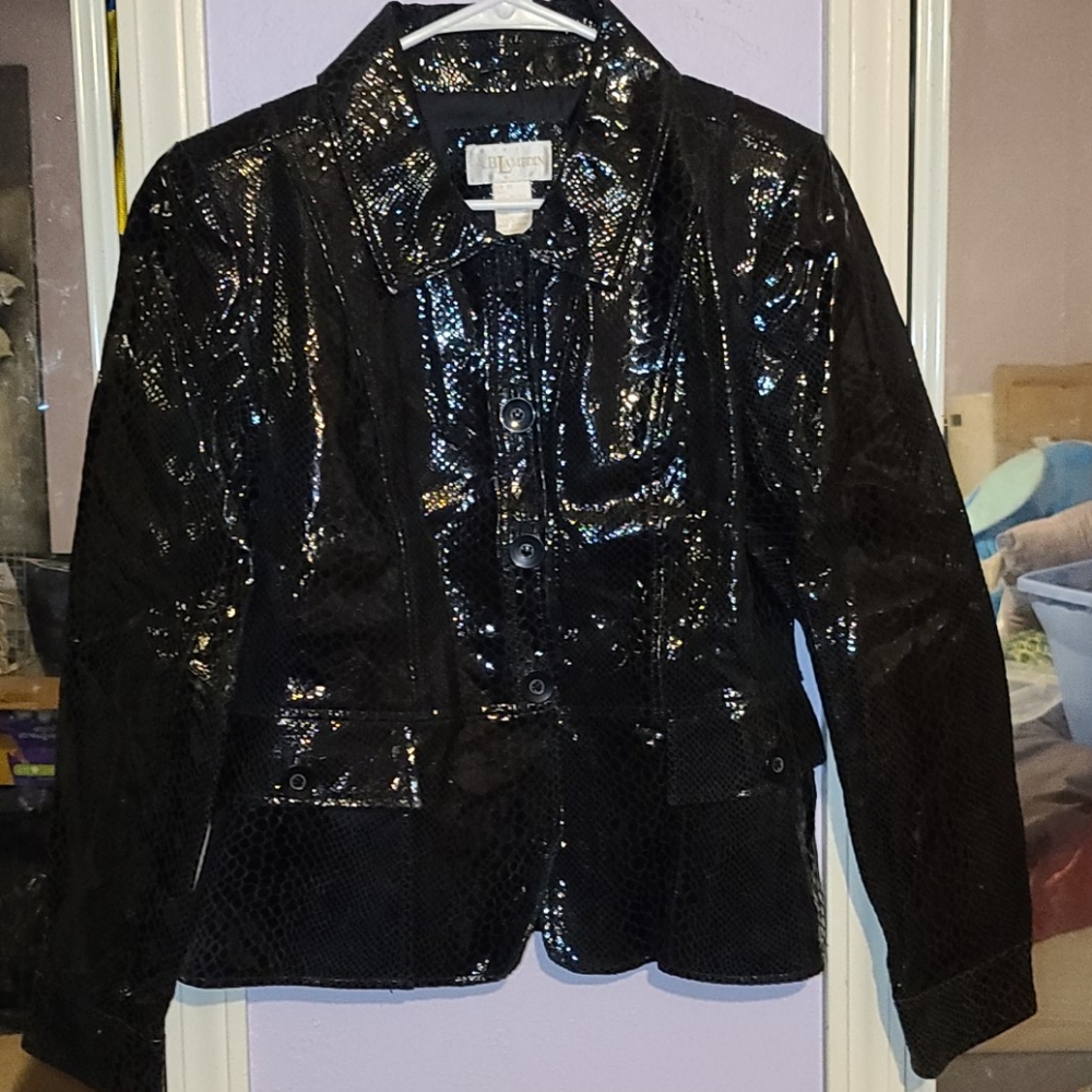 A.B.Lambdin black faux snakeskin jacket size 10